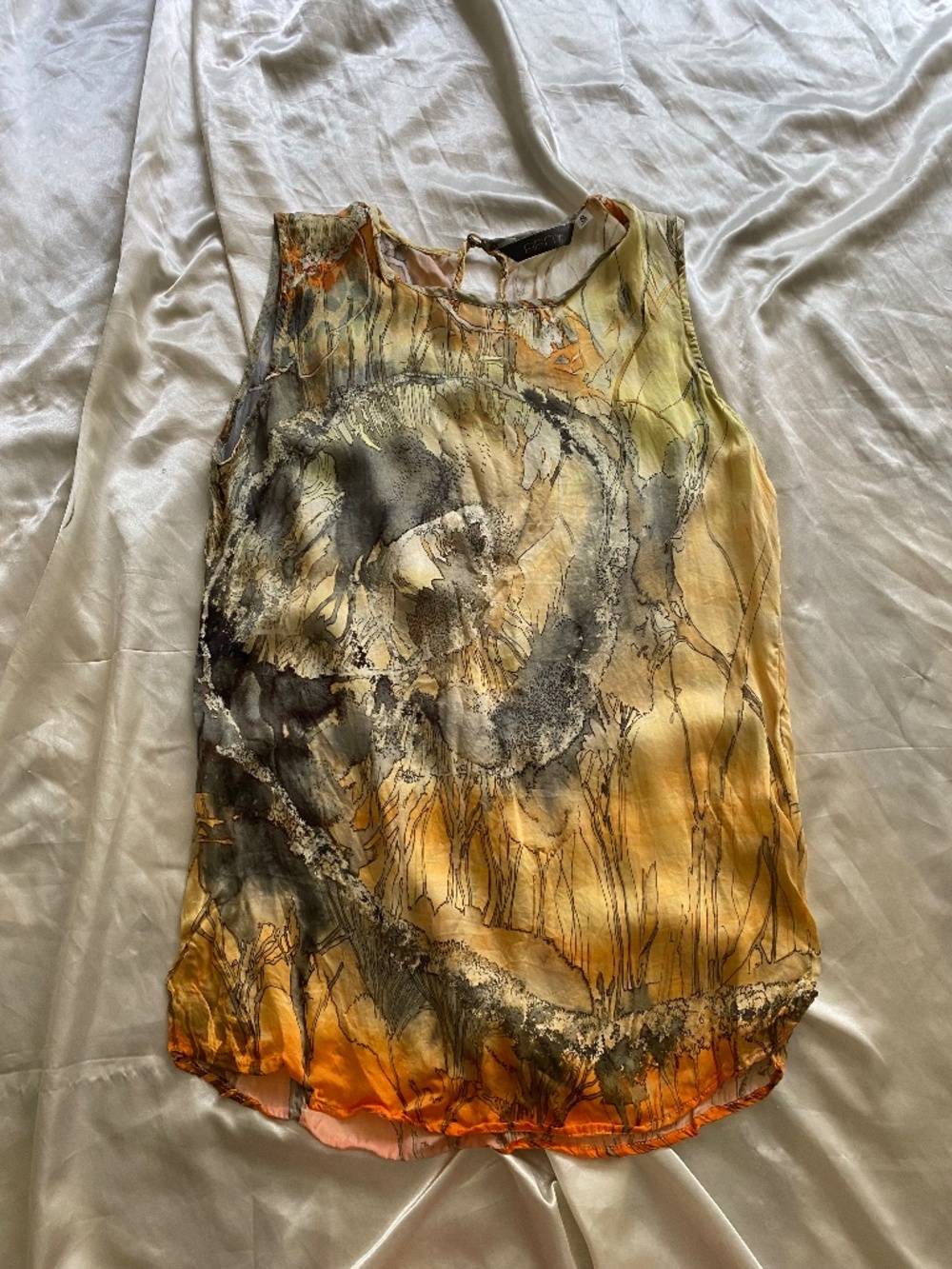 APNY 100% Silk Ombre Tie Dye Abstract Tank Top Boho Psychedelic Unique Small